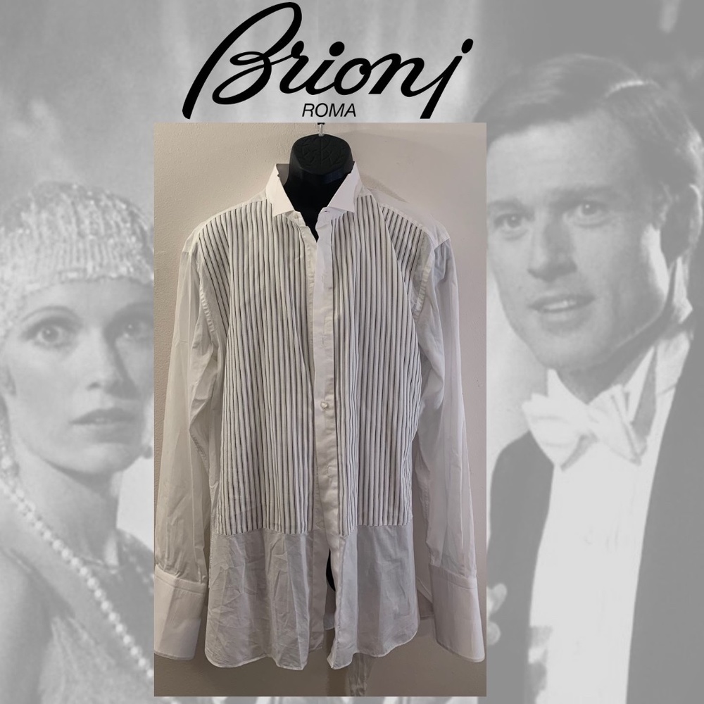 Brioni Wing Collar Tux Shirt 18 Neck, French Cuffs